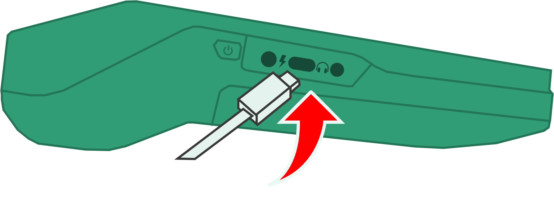 Diagram showing a USB-C charging cable connected to the left of the payment terminal.