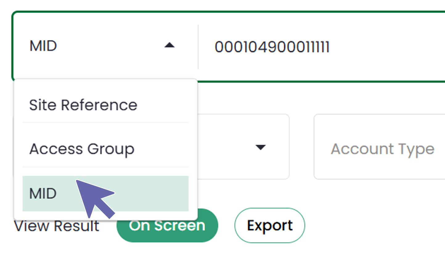 Schermafbeelding Portal : De gebruiker heeft "MID" geselecteerd in het vervolgkeuzemenu op de rapportagepagina.